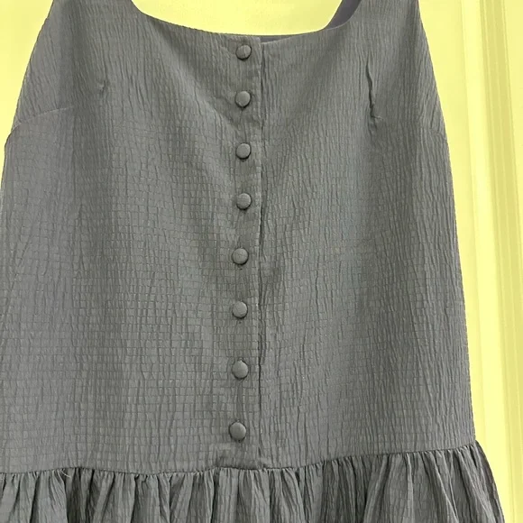 Anthropologie dress XS navy blue square neck seersucker Sleeveless Button-Down - Picture 6 of 16